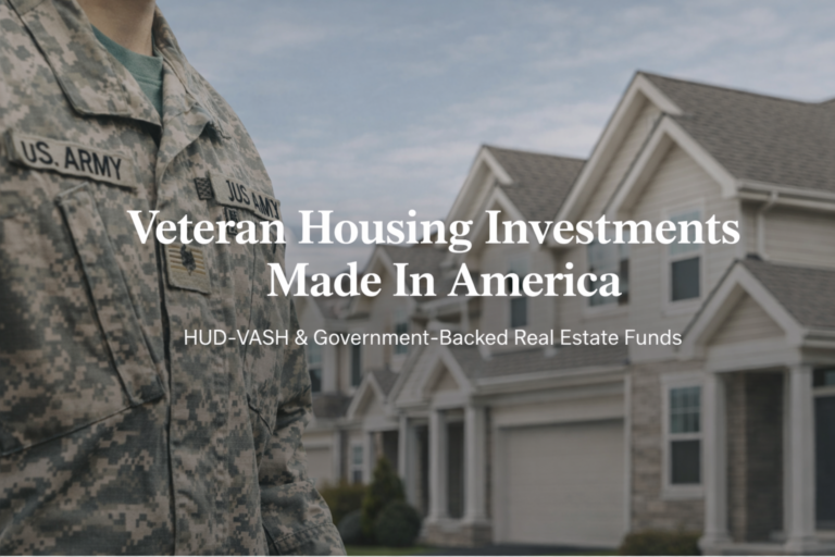 U.S. Army veteran standing in uniform beside modern residential housing, representing HUD-VASH government-backed real estate supporting stable housing for U.S. veterans.