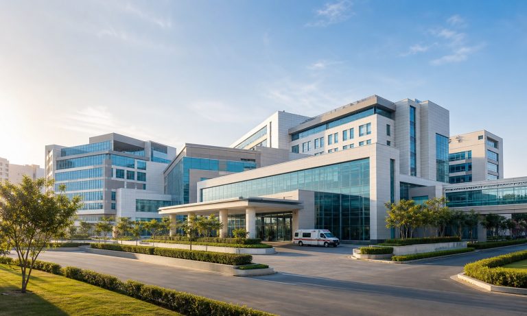 Fictional modern multi-specialty hospital campus in India