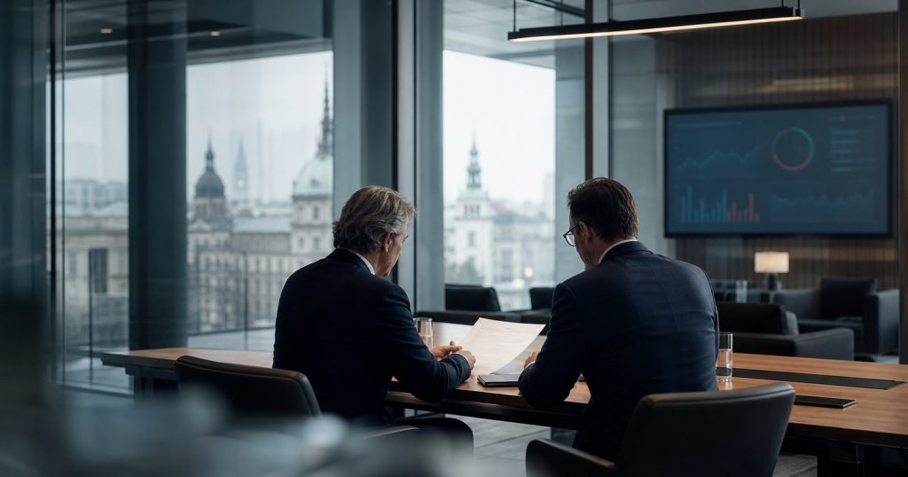 Fictional European bank acquisition review in a non-identifying corporate setting